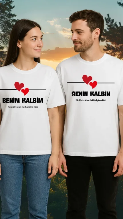 Sevgiliye Özel Kalpli Mesajlı Oversize Tişört