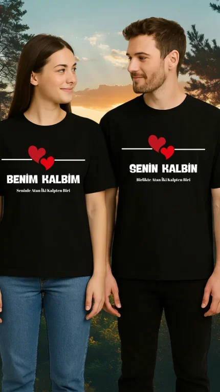 Sevgiliye Özel Kalpli Mesajlı Oversize Tişört