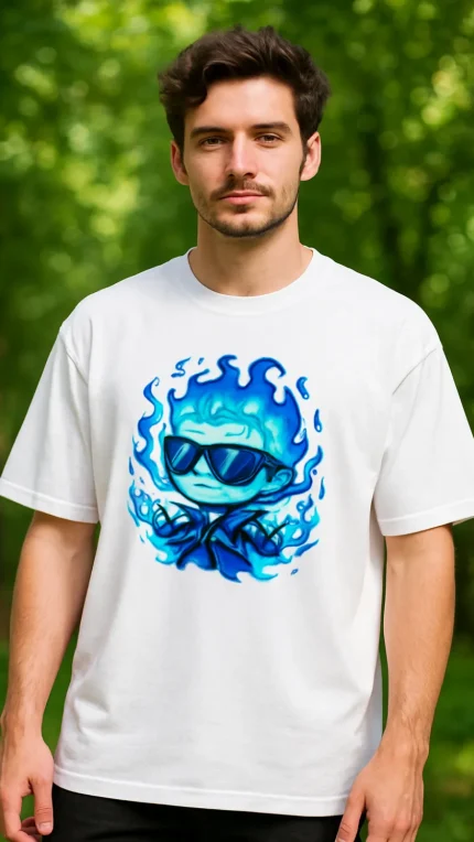 oversize unisex tişört - mavi baskılı