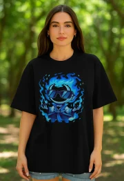 oversize unisex tişört - mavi baskılı