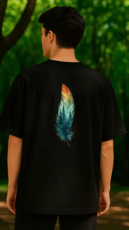 Oversize Siyah Sırt Baskılı Tişört