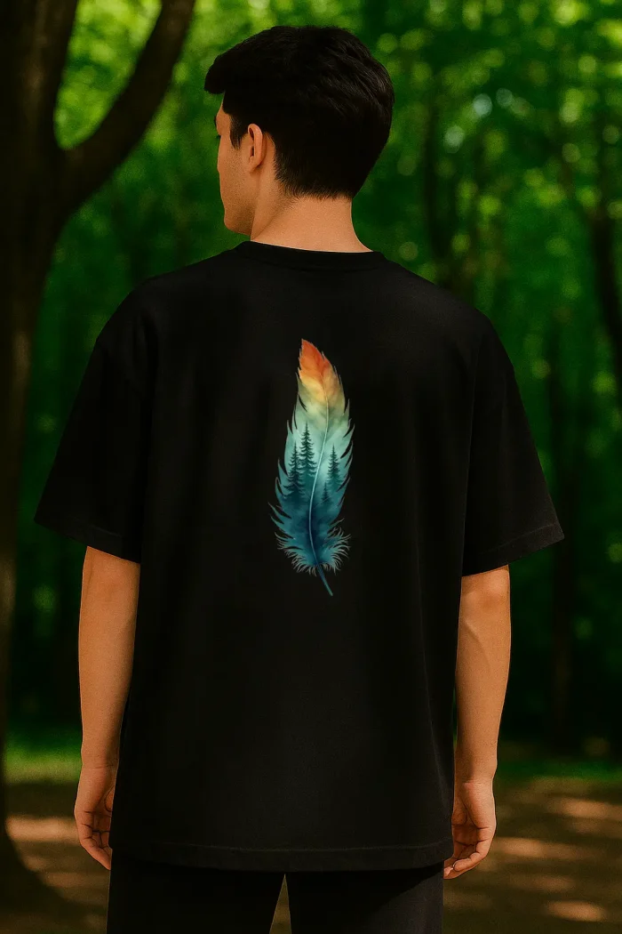 Oversize Siyah Sırt Baskılı Tişört