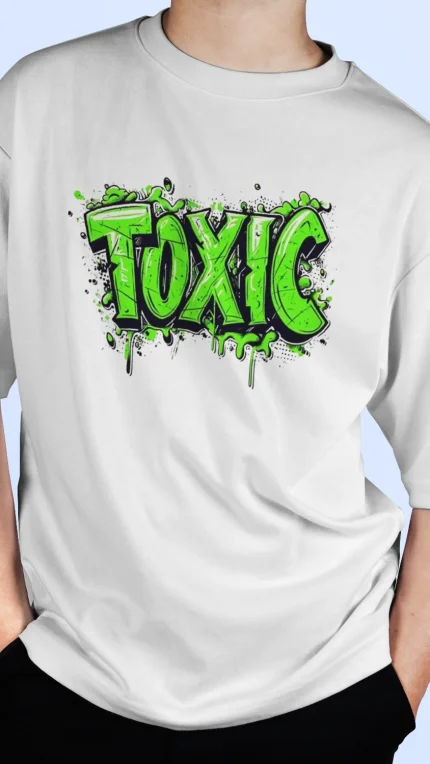 Baskılı Oversize Tişört | Toxic Yazılı Tasarım